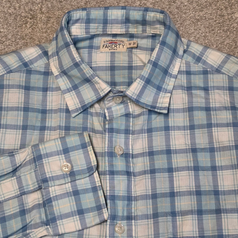 Faherty Mens Movement Blue‎ Plaid Cotton Long Sleeve Button Down Shirt Medium